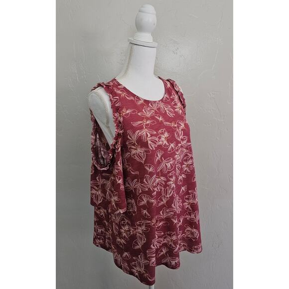 LC Lauren Conrad Pink Red Floral Cold Shoulder Blouse - Picture 5 of 8
